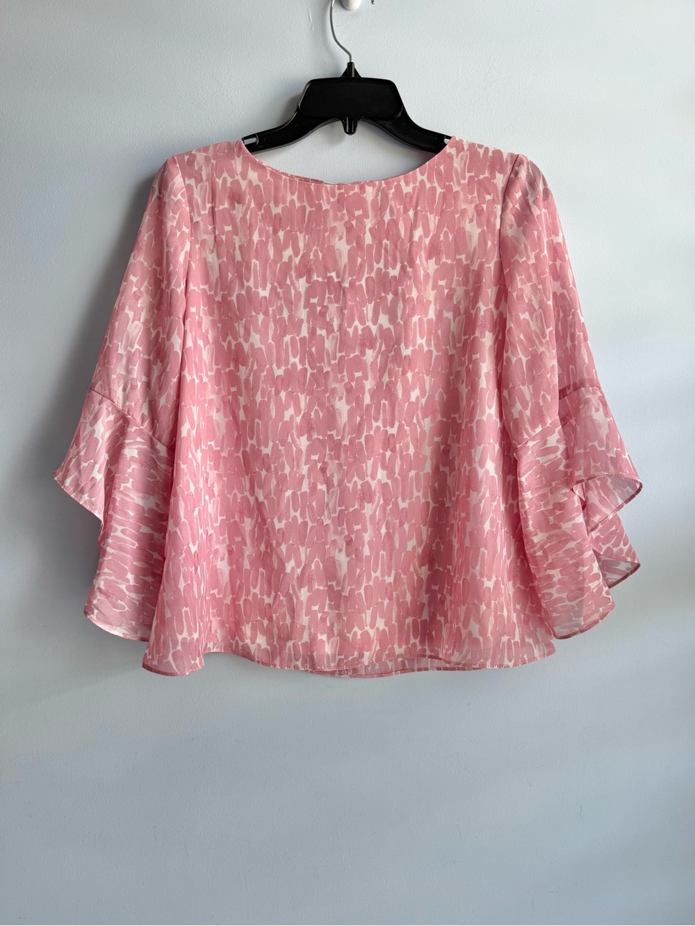 Kasper Women's Pink Printed Ruffle-Cuff Bell-Sleeve Blouse Size Petite Small